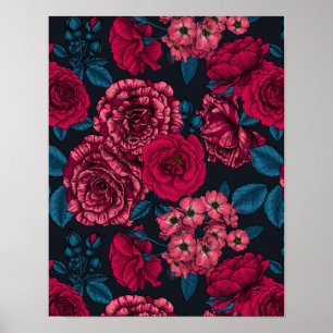 Affiche rose, rouge et bi-color roses with blue leaves on