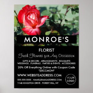 Affiche Rose rouge, fleuriste, publicité pour la floricult
