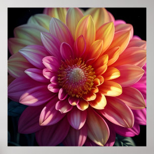 Affiche Rose Rouge Orange Jaune Violet Dahlia Fleur