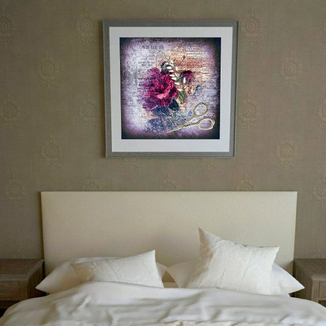 Affiche Rose rouge victorienne Floral Grunge (Créateur téléchargé)