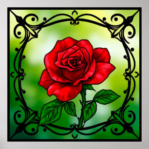 Affiche Rose rouge vif