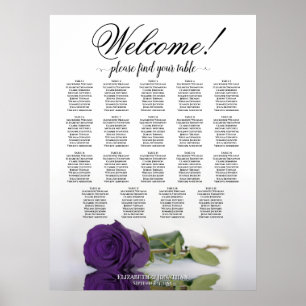 Affiche Rose Royale Pourpre 19 Plan de Table de Mariage