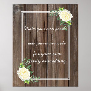 Affiche Rose rustique chic en bois Créez votre propre affi