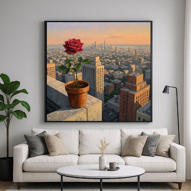 Affiche Rose sur le bord - Style peint Cityscape Art (Créateur téléchargé)