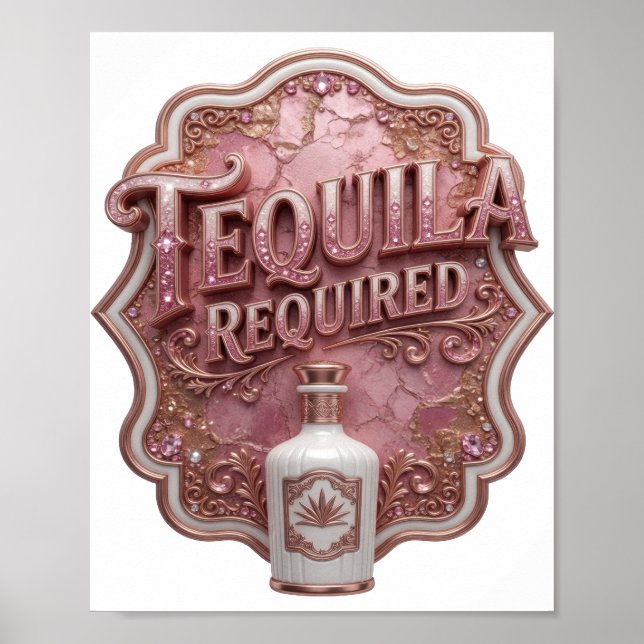 Affiche Rose Tendance TEQUILA OBLIGATOIRE (Devant)