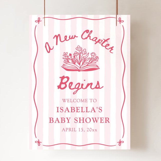 Affiche Rose Un Nouveau Chapitre Commence Signe de Bienven (Pink A New Chapter Begins Baby Shower Welcome Sign)