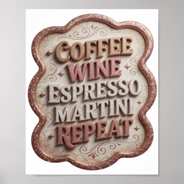 Affiche Rose vif COFFEE VIN ESPRESSO MARTINI RÉPÉTER (Devant)