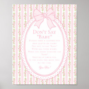 Affiche Rose Vintage Élégant Floral Ne Dis Pas Bébé Jeu