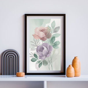 Affiche Rose Vintage Sérénité   Élégante Fleur Botanique 