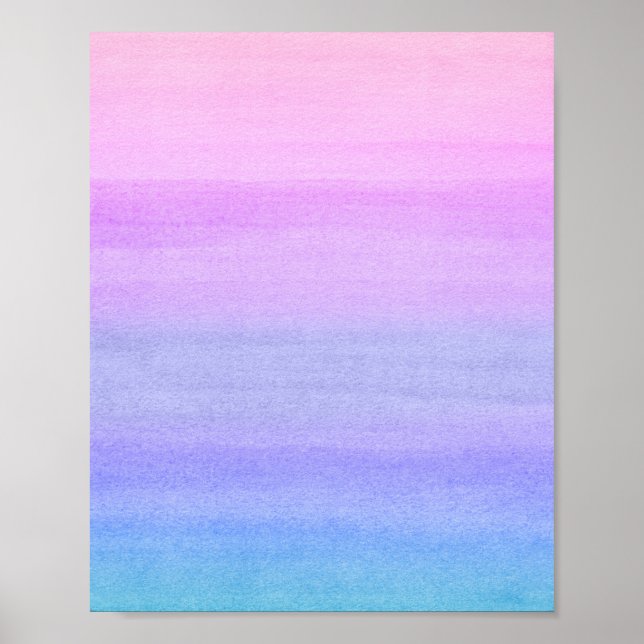 Affiche Rose violet bleu Abstrait Aquarelle Art (Devant)