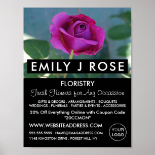 Affiche Rose violet, fleuriste, fleuriste publicité