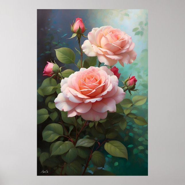 Affiche Rose | WallArt | Style de peinture à l'huile (Devant)