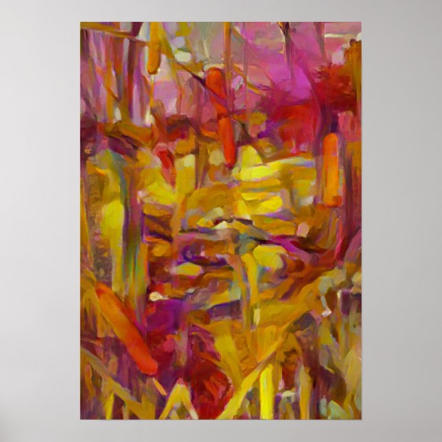 Affiche roseaux dans la nature couleurs vibrantes A.I. (Devant)