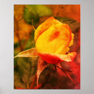 Affiche Rosebud Jaune Avec Des Points Forts Rouges Art Déc