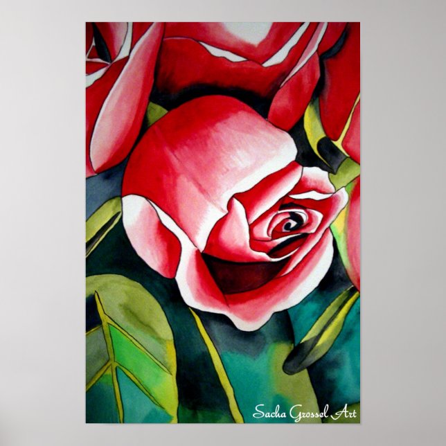 Affiche Rosebud rose aquarelle peinture art fleur (Devant)