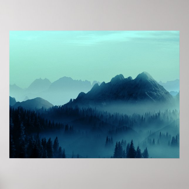 AFFICHE  ROSÉE DU MATIN MONTAGNES BLEUES  (Devant)