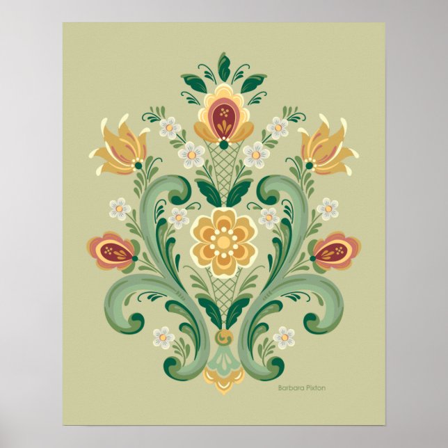 Affiche Rosemaling vert et or (Devant)