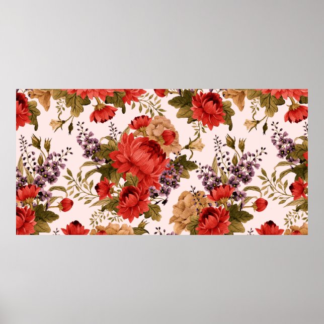 Affiche Roses à motifs floraux sans couture avec chrysanth (Devant)