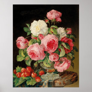 Affiche Roses and cherries oil painting