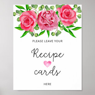 Affiche Roses aquarelle laissez votre carte de recette ici