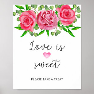 Affiche Roses aquarelle l'amour est doux prenez une friand