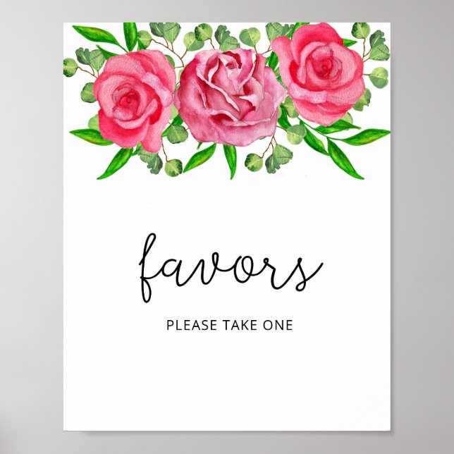 Affiche roses aquarelle prenez un favori (Devant)