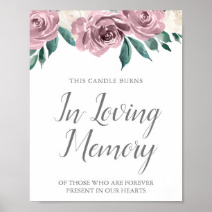 Affiche Roses Aquarelles Mauves Mémorial Mariage Floral