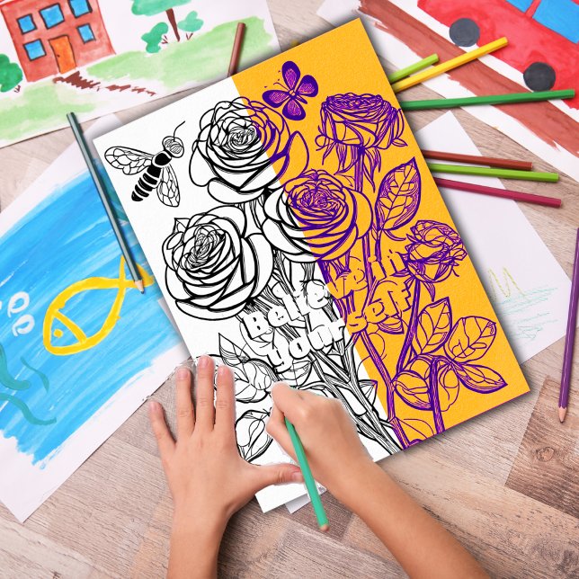 Affiche Roses avec coloriage papillon Page imprimable (Customize the text OR remove then download and print out at home for therapeutic coloring fun.)