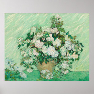 Affiche Roses blanches de Van Gogh - Art floral à la menth