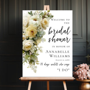Affiche Roses Blanches Et Fleurs Bienvenue À La Baby Showe