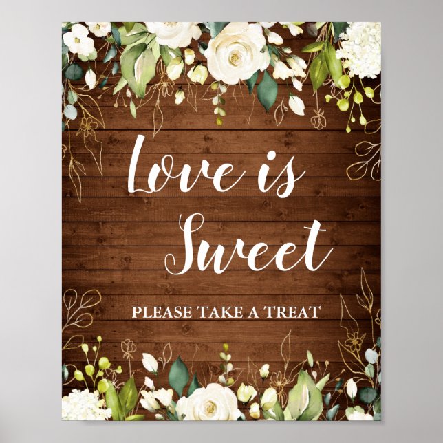 Affiche Roses blanches Floral Greenery Bar Mariage Dessert (Devant)
