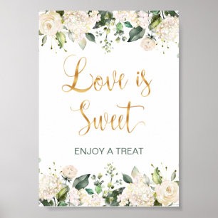 Affiche Roses blanches, hydrangée L'amour est doux signe