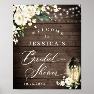 Affiche Roses blanches Lanterne Bois rustique Fête des mar