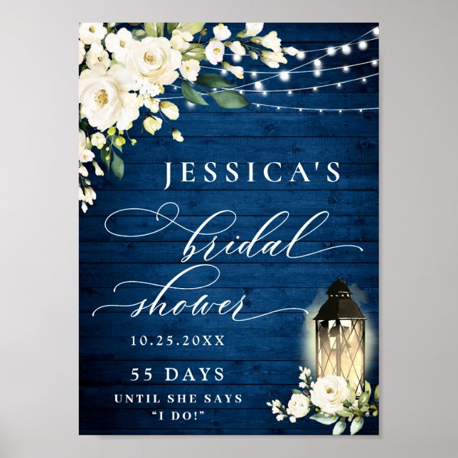 Affiche Roses blanches Lanterne Fête des mariées en bois b (Devant)