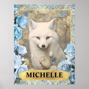 Affiche Roses Bleues Romantiques et Fantaisie de Renard Bl