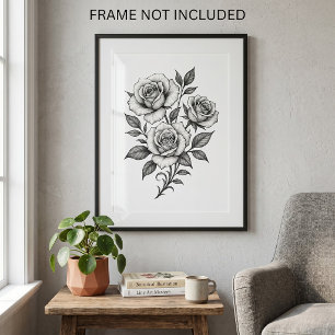 Affiche Roses botaniques élégantes noir et blanc