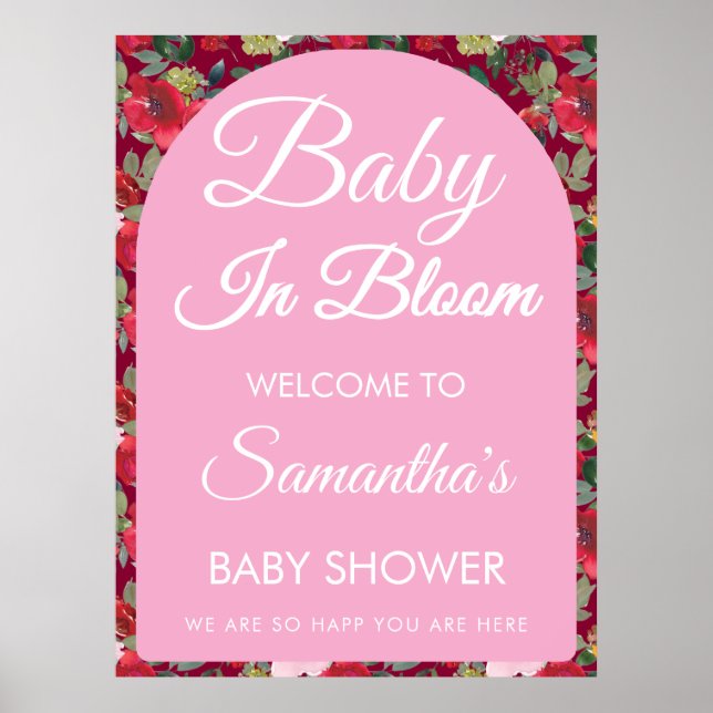 Affiche Roses Bourgogne Baby In Bloom Baby shower Bienvenu (Devant)