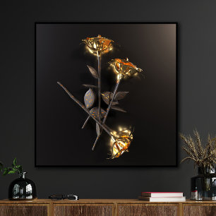 Affiche Roses Brûlantes – Élégance Dorée