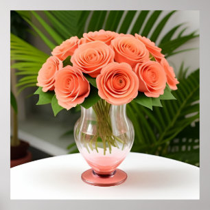 Affiche Roses corail élégantes dans une bouteille en verre