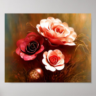 Affiche Roses cuivre vibrant