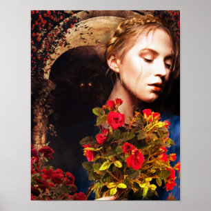 Affiche roses dans l'ambre