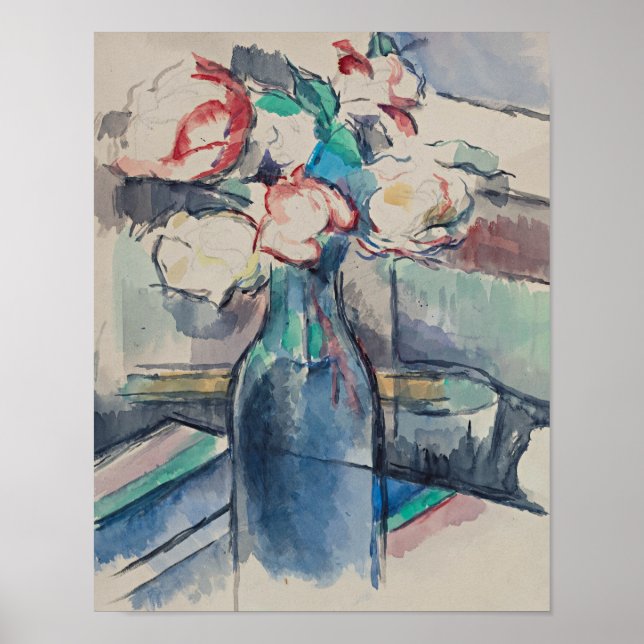 Affiche Roses dans une bouteille par Paul Cezanne (Devant)