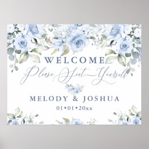 Affiche Roses d'aquarelle bleu foncé assis