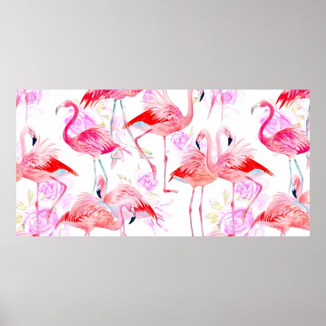 Affiche Roses d'aquarelle motif sans couture avec flamme r (Devant)