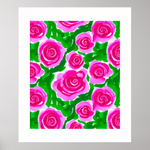 Affiche Roses d'aquarelle rose Fuchsia