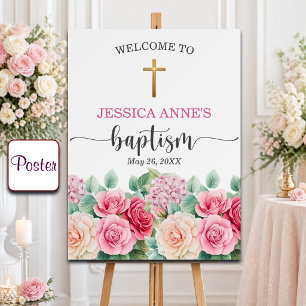 Affiche Roses de Croix d'Or Élégantes Fleur Florale Baptêm
