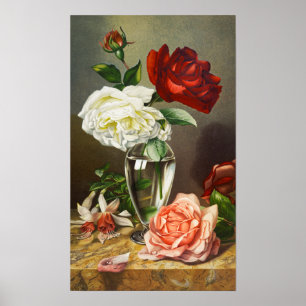 Affiche Roses de jardin vintage dans un vase en verre