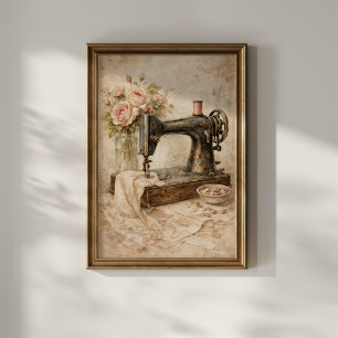 Affiche Roses de machine à coudre vintage