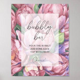 Affiche Roses de pivoine aquarelle - bar pétillant