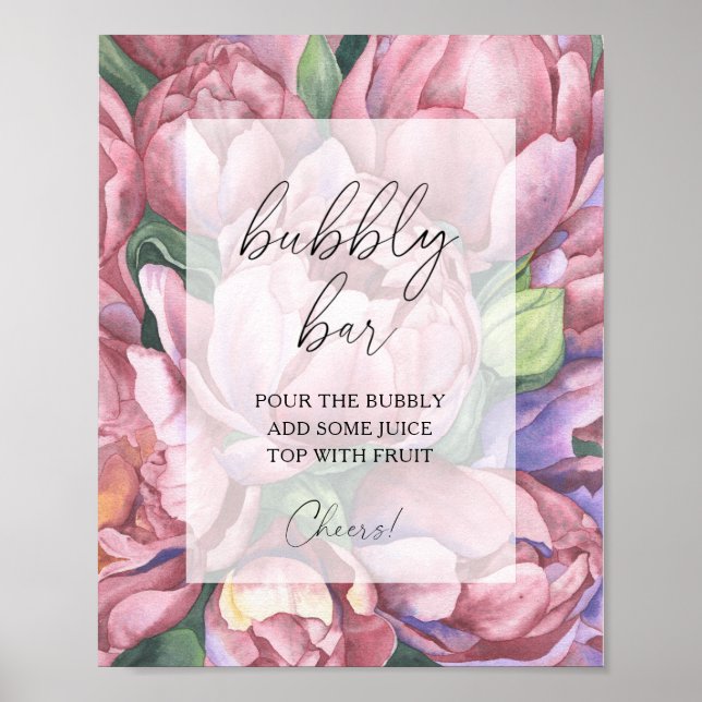 Affiche Roses de pivoine d'aquarelle - barre mousseuse (Devant)